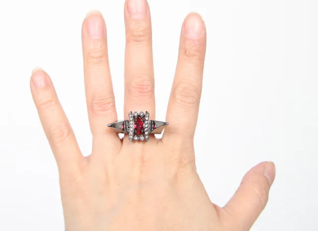 MAWI Double Deco Fang Ring, Hematite, image 1 of 1 from Cultstatus