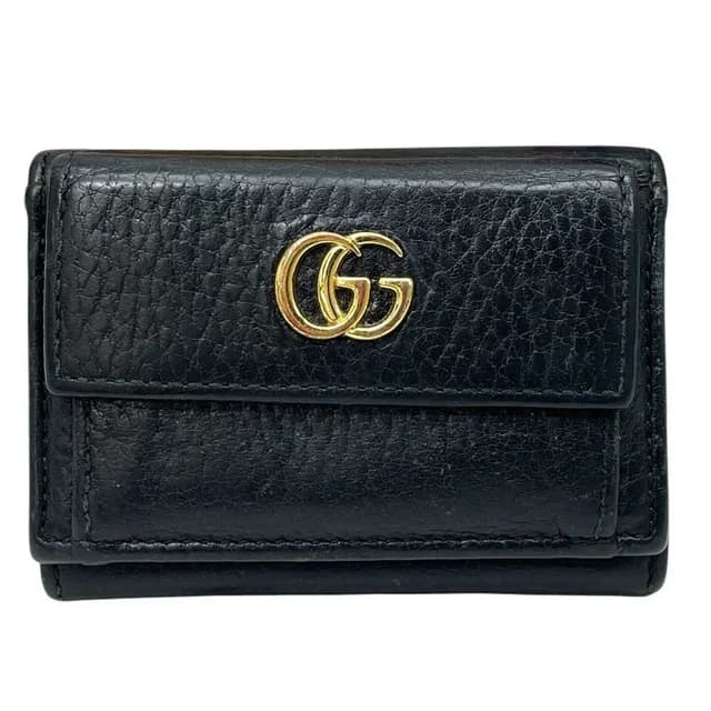 Gucci GG Marmont Trifold Wallet Mini Leather Black Gold Logo Sophisticate in Black Leather from The Reluxe, photo 1 of 1