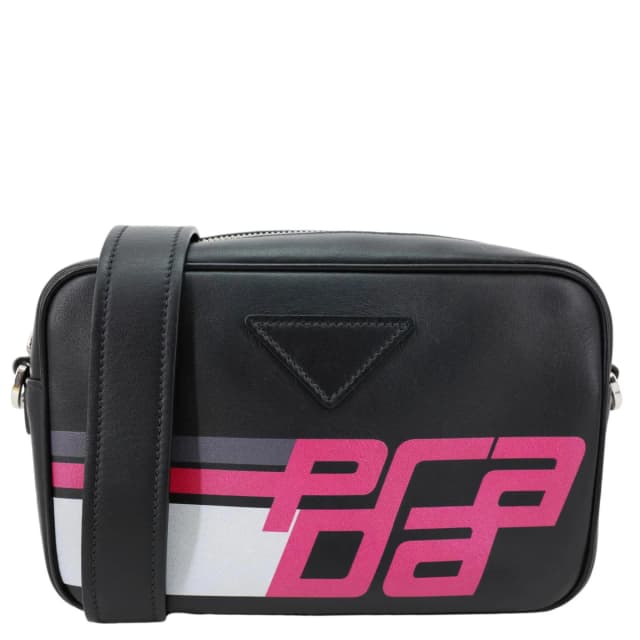Prada City Racing Logo Bandoliera Calf Leather Crossbody Bag Black in Black Calfskin from Dallas Designer Handbags, photo 1 of 1