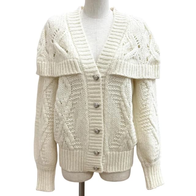 Chanel Wool Alpaca Blend Heart CC Logo Button Rhinestone Sailor Color Cardigan in Wool from The Reluxe, photo 1 of 1