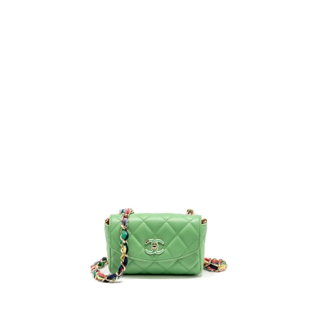 Chanel Mini Scarf Entwined Chain Flap Bag Lambskin Green/Multicolour LGHW in Green Lambskin from EMIER, photo 1 of 1