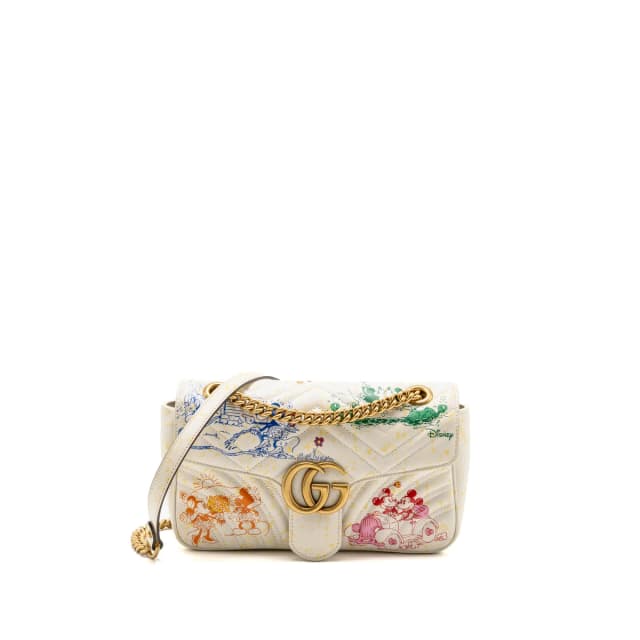Gucci x Disney Medium GG Marmont Matelasse Leather Mickey and Minnie Print White/Mulitcolour GHW in White Leather from EMIER, photo 1 of 1