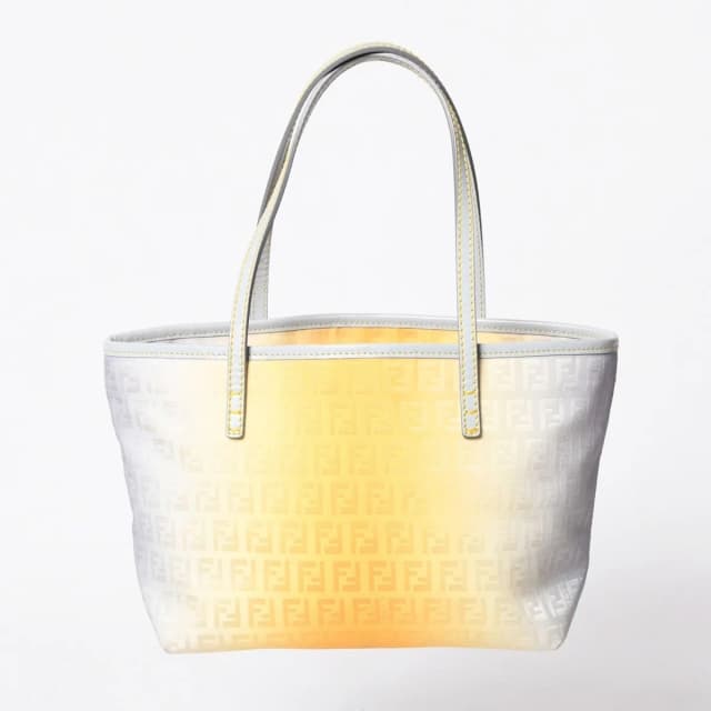 Fendi Zucchino FF Logo Tote Bag Canvas Leather Gray Yellow in Grey Canvas from The Reluxe, photo 1 of 1