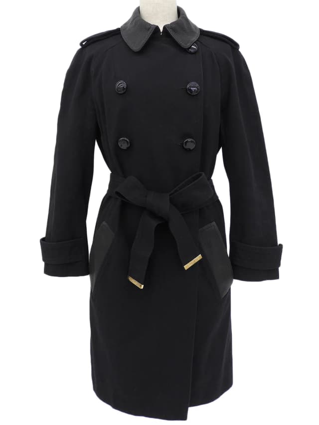 Louis Vuitton Cotton leather combo logo belt long coat #40 black from VINTAGE QOO TOKYO, photo 1 of 1