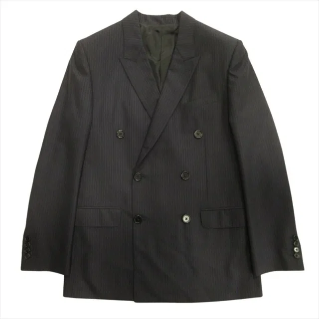 Celine Jude Double Tailored Jacket Blue Leather Oversize Striped Hedi Slimane in Blue Leather from The Reluxe, photo 1 of 1
