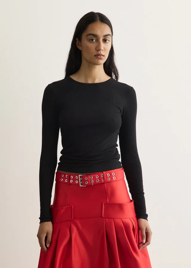 Ganni Soft Cotton Rib Long Sleeve T-Shirt in Phantom, image 1 of 1 from Incu