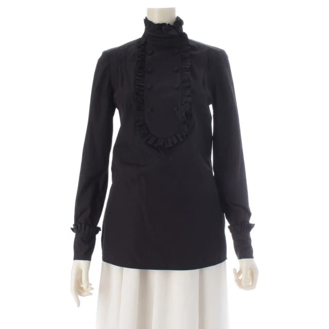 Prada Cotton Ruffle Shirt Blouse Top Black 36 in Black from The Reluxe, photo 1 of 1