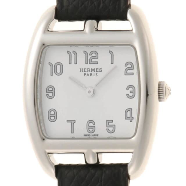 Hermès Cape Cod Tonneau Watch Steel Third-Party Leather Strap White Dial in White Leather from The Reluxe, photo 1 of 1