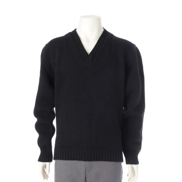 Prada Wool Triangle Logo Logege V-neck Sweater Knit Long Sleeve Top Black in Black Wool from The Reluxe, photo 1 of 1