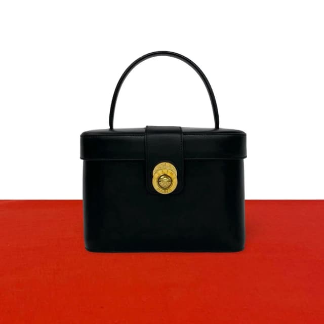 Celine Vintage Star Ball Logo Leather Handbag Vanity Bag Black in Black Leather from The Reluxe, photo 1 of 1