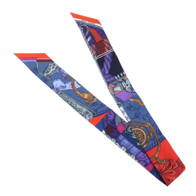Hermès & Blue Cavalleria d'Etriers Twilly in Red Silk from Blue Spinach, photo 1 of 1