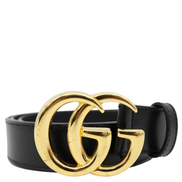 Gucci GG Buckle Marmont Thin Leather Belt Size 90.36 Black 414516 in Black Leather from Dallas Designer Handbags, photo 1 of 1