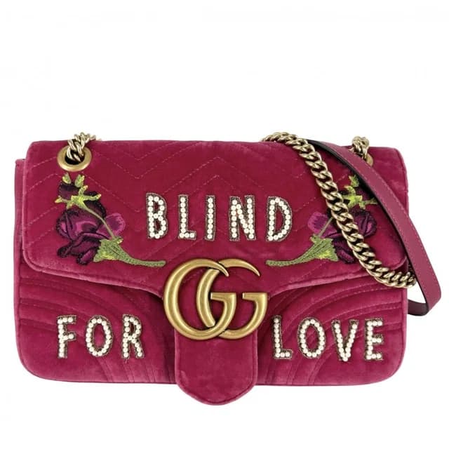 Gucci Shoulder Bag GG Marmont Quilted Chain Crossbody Embroidery Velour Leather in Leather from The Reluxe, photo 1 of 1