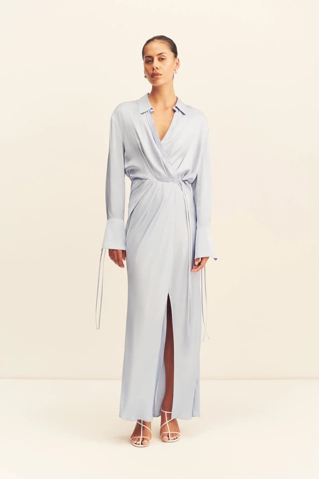 Shona Joy AGNES DRAPED SHIRT MAXI DRESS - ARCADIAN BLUE, image 1 of 1 from Shona Joy