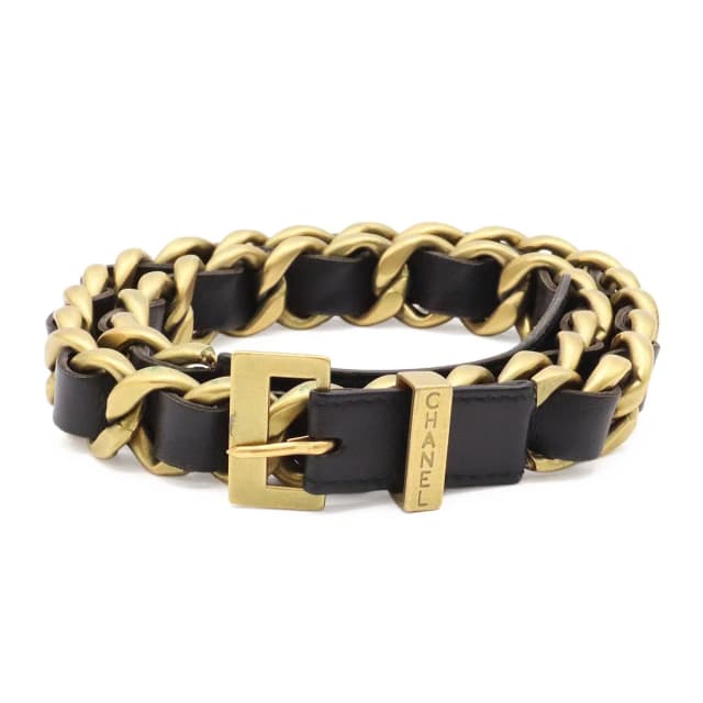 Chanel Chain Belt Black Gold 75 94A in Black Leather from The Reluxe, photo 1 of 1