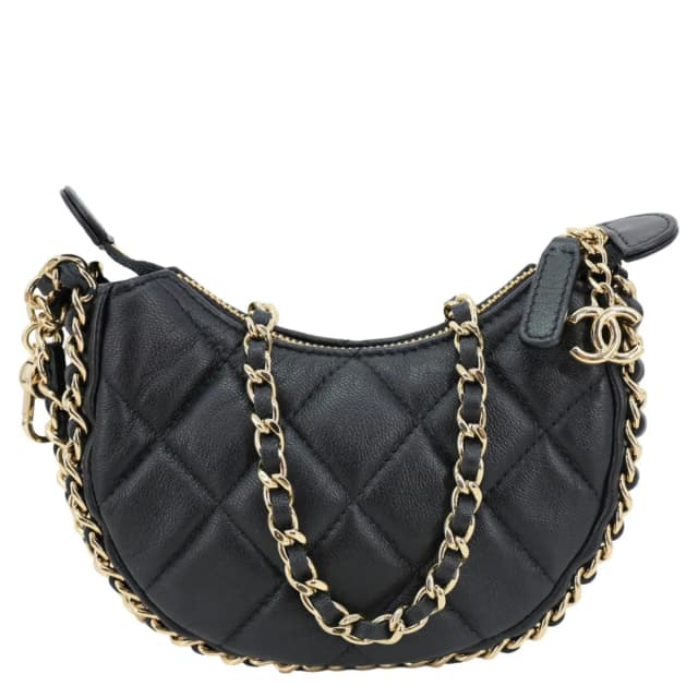 Chanel Chain Around Mini Quilted Lambskin Leather Hobo Bag Black in Black Lambskin from Dallas Designer Handbags, photo 1 of 1
