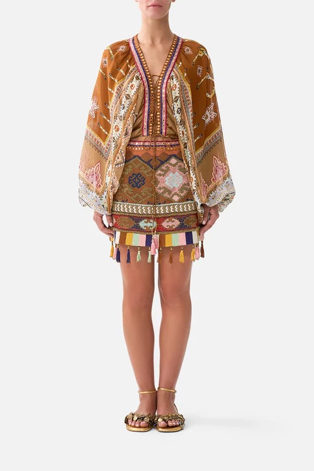 Camilla eBoutique LACE UP FRONT BLOUSON SLEEVE BLOUSE FABRIC OF TIME, image 1 of 1 from CAMILLA