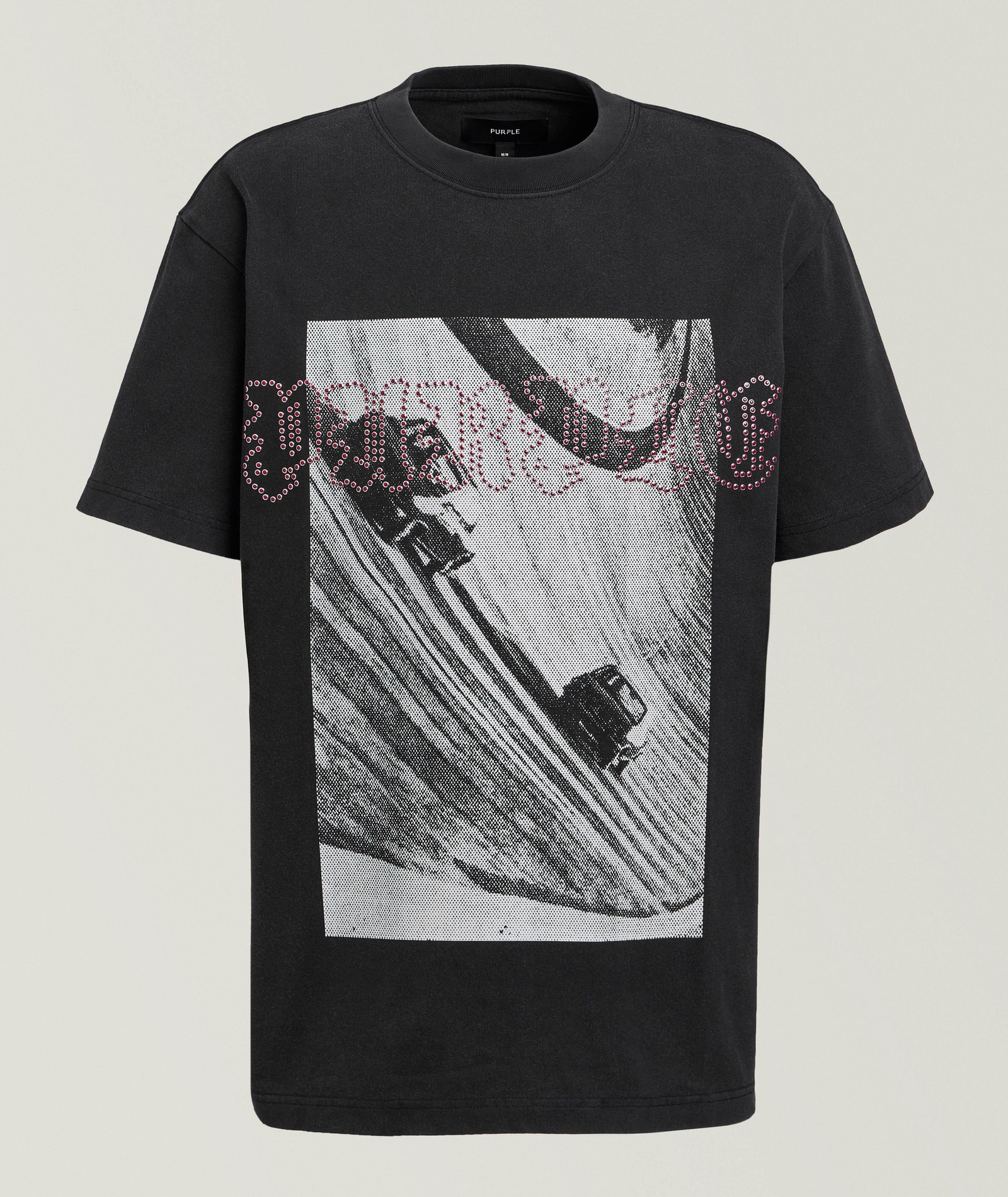 Purple Brand Embellished Logo Graphic T-Shirt in Black Cotton & Cotton Blends, image 1 of 1 from Harry Rosen