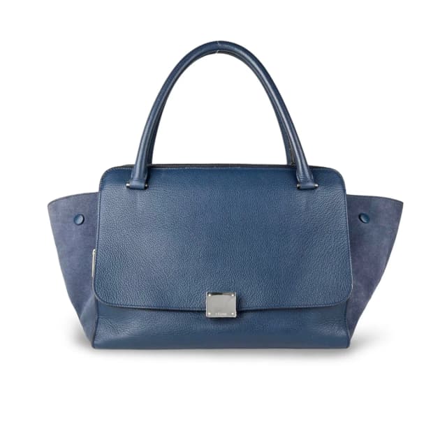 Celine 2013 Blue Drummed Calfskin & Suede Double Zip SHW Trapeze Bag in Blue Leather & Suede from Designer Archives, photo 1 of 1