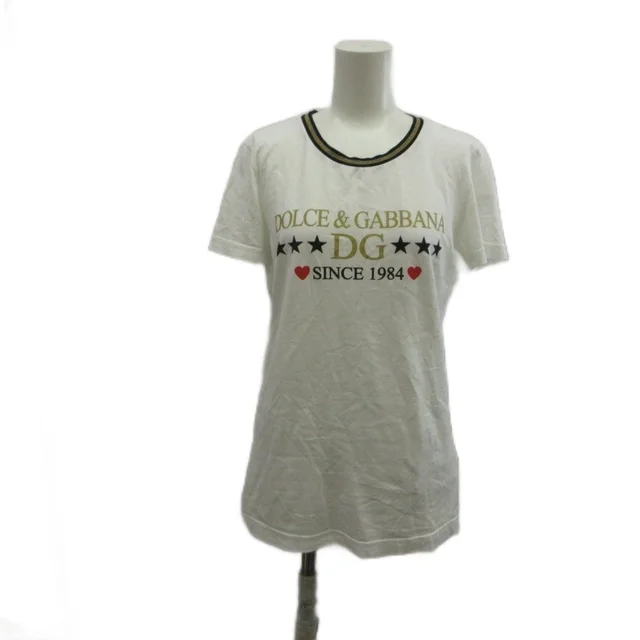 Dolce & Gabbana And & Top T-Shirt Silk 38 White Logo Print Heart Short Sleeve KK in White Silk from The Reluxe, photo 1 of 1