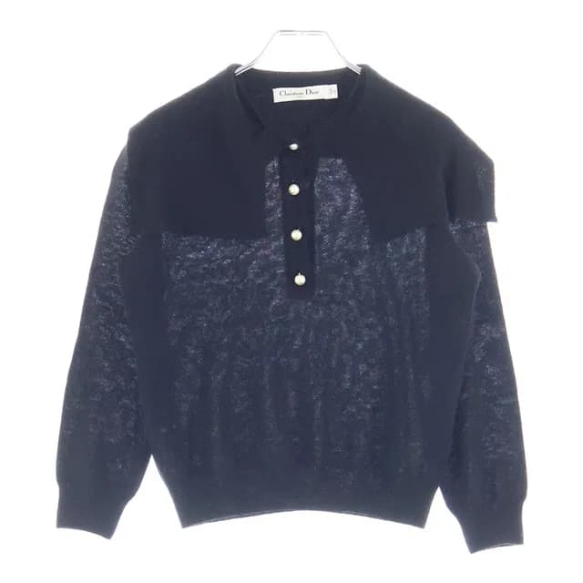 Dior CD Logo Pearl Button Cashmere Knit Sweater Black in Black Cashmere from The Reluxe, photo 1 of 1
