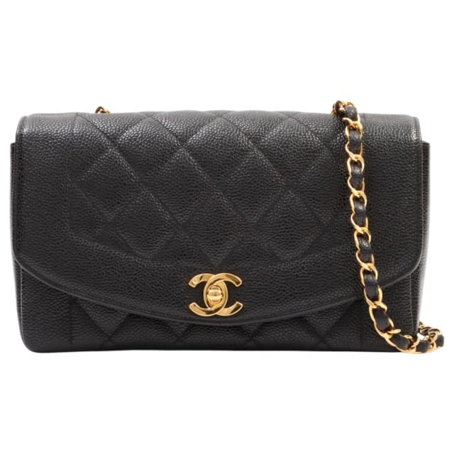 Chanel 1995 around production Caspia Skindiana Flap Chain Bag 22cm Black from VINTAGE QOO TOKYO, photo 1 of 1