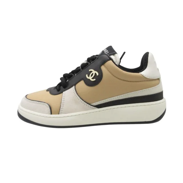Chanel Sneakers Leather Shoes CC Logo Beige in Beige Leather from The Reluxe, photo 1 of 1