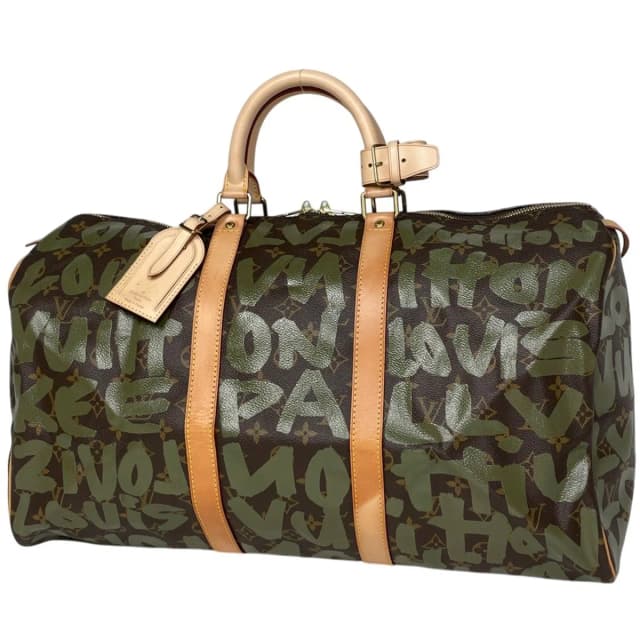 Louis Vuitton Keepall 50 Boston Bag Monogram Graffiti Khaki Brown in Brown Leather from The Reluxe, photo 1 of 1