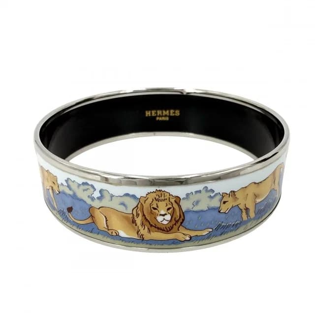 Hermès Bangle Enamel GM Bracelet Lion Cloisonne Blue Black Silver in Black from The Reluxe, photo 1 of 1