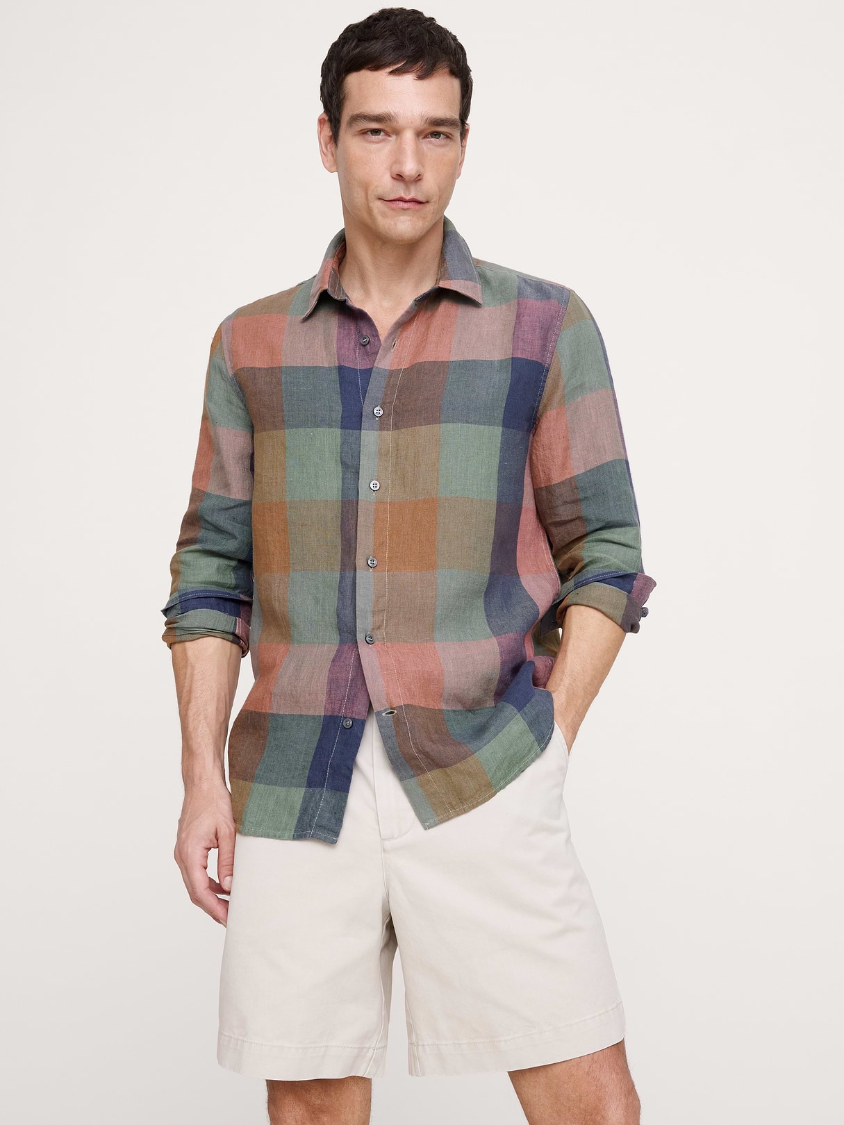 Banana Republic Archive Reissue Standard-Fit Plaid Linen Shirt in Orange Plaid, image 1 of 1 from Banana Republic (Canada)