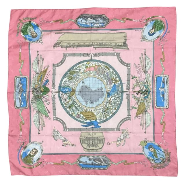Hermès Carre 90 le Geographe Geographer Silk Pink Scarf in Pink Silk from The Reluxe, photo 1 of 1