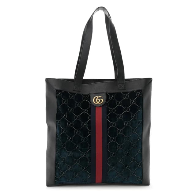 Gucci Ophidia Large Web Tote Velvet & Calfskin Leather Bag - Black in Black Calfskin from H&T, photo 1 of 1