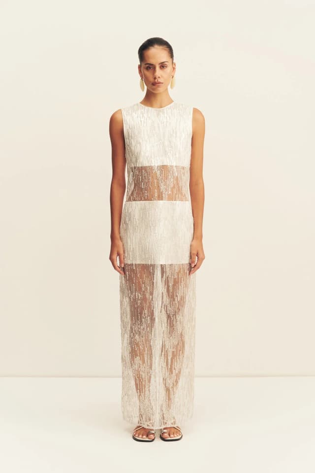 Shona Joy VIVA SEQUIN SPLICED MAXI DRESS - IVORY, image 1 of 1 from Shona Joy