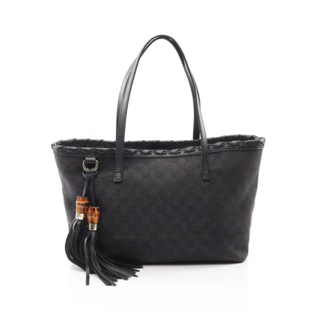 Gucci Tote Bag Bamboo GG Pattern Black Denim Leather Tassel in Black Denim from The Reluxe, photo 1 of 1