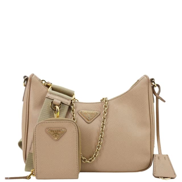 Prada Re-Edition 2005 Saffiano Leather Shoulder Bag Beige in Beige Saffiano leather from Dallas Designer Handbags, photo 1 of 1