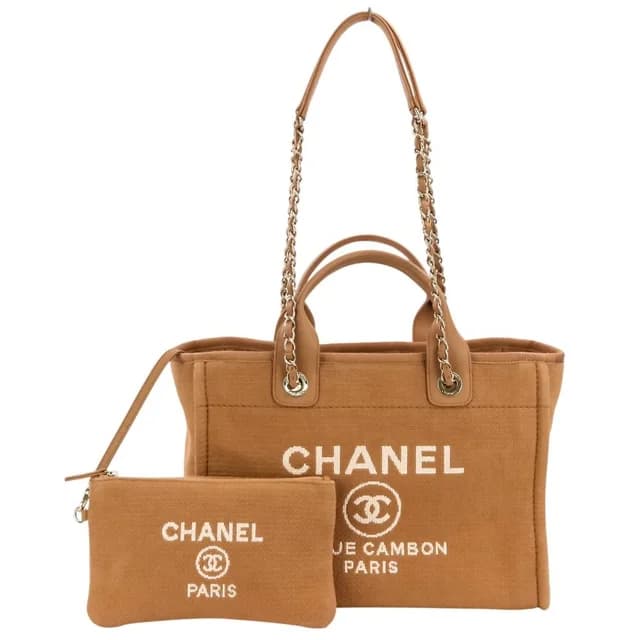 Chanel Deauville MM Tote Chain Shoulder Bag Pink Beige in Beige from The Reluxe, photo 1 of 1