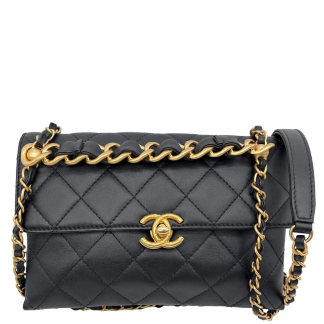 Chanel CC Top Handle Flap Chain Bar Quilted Calfskin Leather Shoulder Bag Black in Black Calfskin from Dallas Designer Handbags, photo 1 of 1