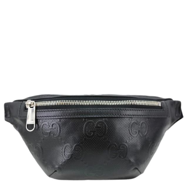 Gucci Tennis GG Calfskin Embossed Leather Belt Bag Black 658582 in Black Calfskin from Dallas Designer Handbags, photo 1 of 1