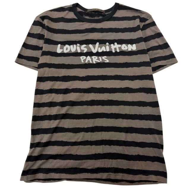 Louis Vuitton 100% Cotton Border Logo Print Crew Neck Short Sleeve T-Shirt Gray in Grey from The Reluxe, photo 1 of 1