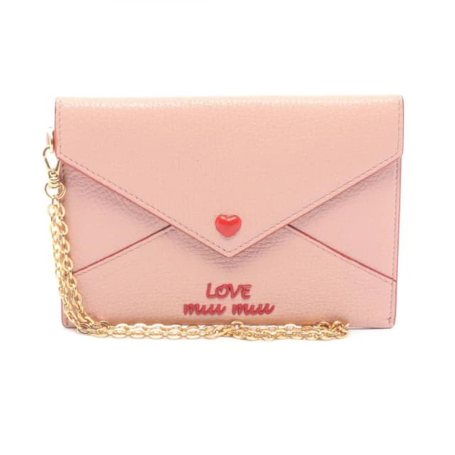 Miu Miu Pouch Madras Love Envelope Pink Beige Leather Matras Chain Card Case in Beige Leather from The Reluxe, photo 1 of 1