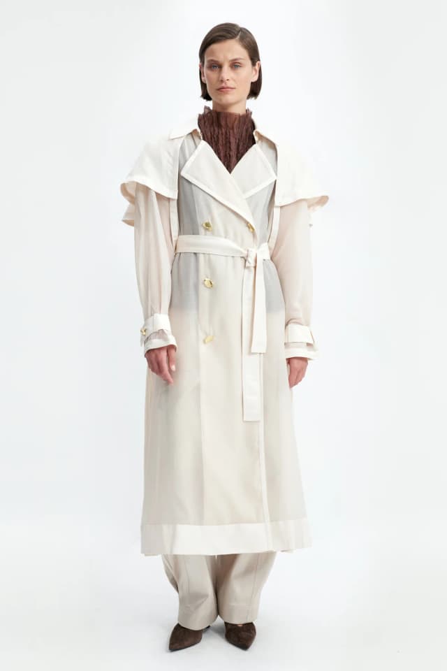 AJE Whisper Trench Coat in VANILLA, image 1 of 1 from Aje