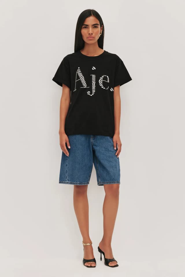 AJE Core Raffia Logo Tee in BLACK, image 1 of 1 from Aje