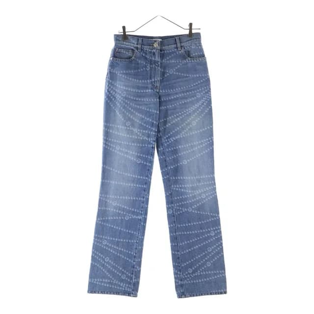 Chanel CC Logo Pearl Print Wide Leg Denim CC Leg All Over Pattern Zip Fly Long in Denim from The Reluxe, photo 1 of 1