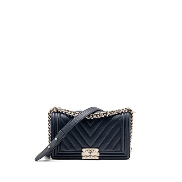 Chanel Medium Chevron Boy Bag Calfskin Blue SHW in Blue Calfskin from EMIER, photo 1 of 1