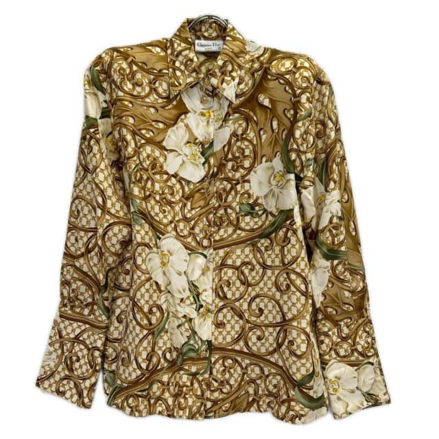 Dior 100 CD Button Botanical Design Shirt in Gold Silk from The Reluxe, photo 1 of 1