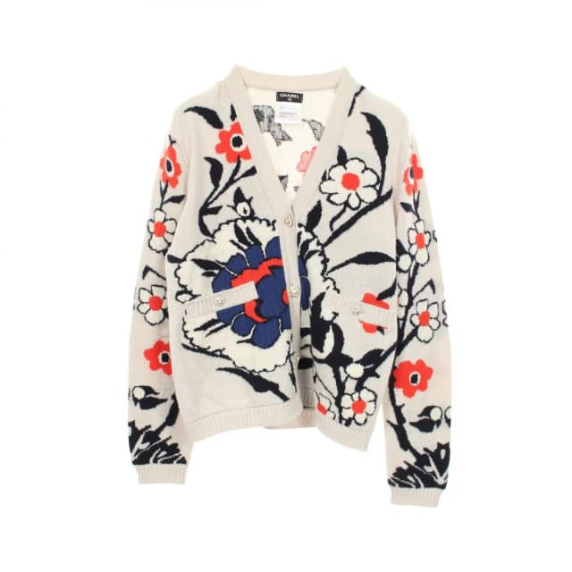 Chanel Cardigan Floral Neck White Cashmere in White Cashmere from The Reluxe, photo 1 of 1