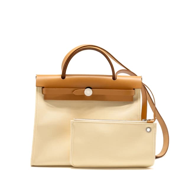 Hermès Herbag 31 Zip Bag Canvas/Hunter Leather Vanille/Naturel-Sable SHW Stamp D in Beige Canvas from EMIER, photo 1 of 1