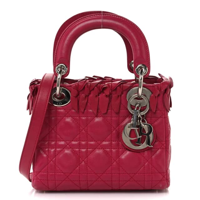 Cannage Bow Mini Lady Dior Leather Bag - Fuchsia in Pink Leather from H&T, photo 1 of 1