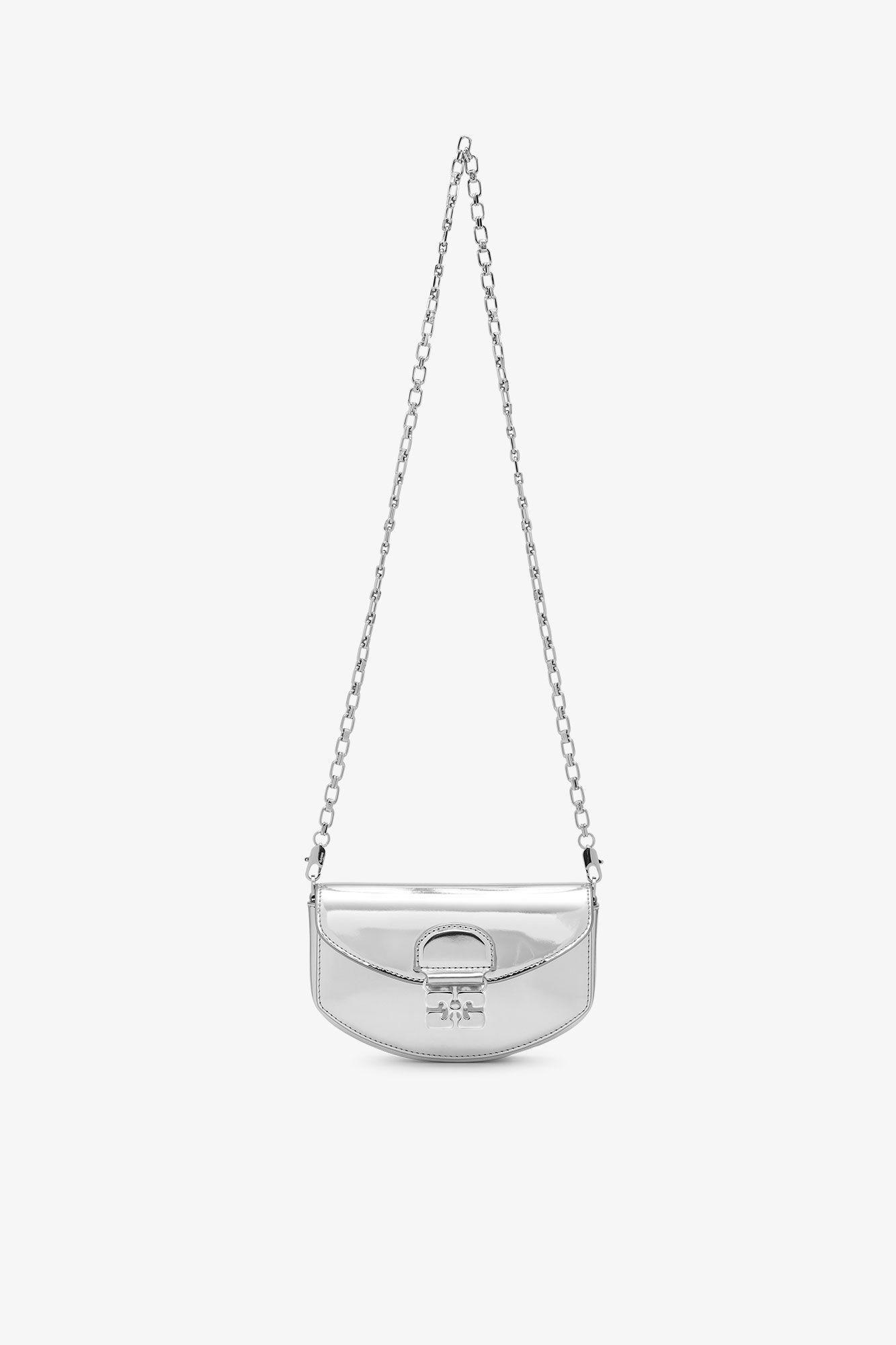 GANNI Silver Apo-G Wallet On Chain in Silver 50% recycled leather, 36% polyurethane, 14% polyester, image 1 of 1 from GANNI (US)