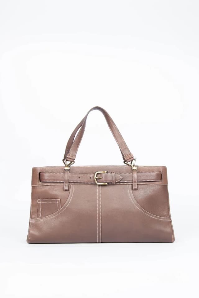 2000s Christian Dior Brown Leather Belted Tote Bag in Brown Leather from Break Archive, photo 1 of 1